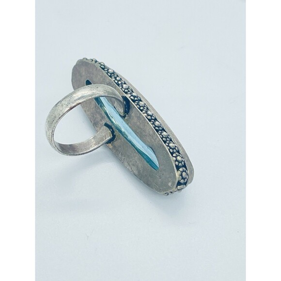 Beautiful Unique Artisan Made Antique Aqua Glass Sterling Silver Ring, Size 6.75 - Picture 8 of 11